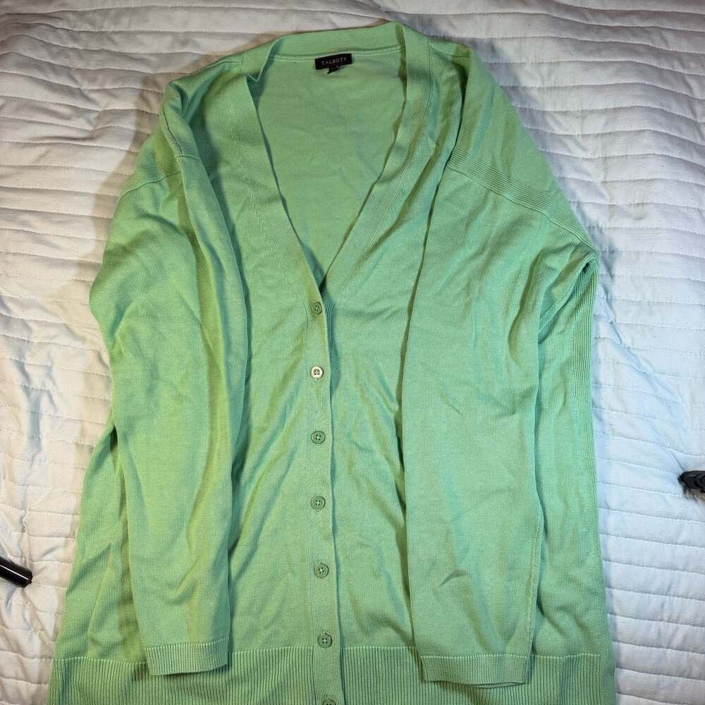 Talbots Women's Long Sleeve Button Down V-Neck Cardigan Sweater Lime Green
